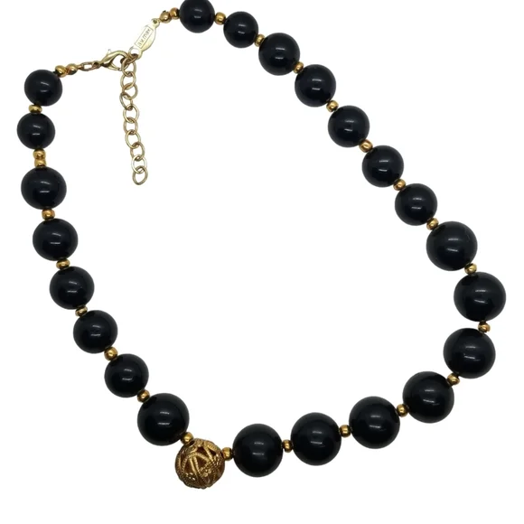 A.V. MAX BLACK & GOLD BEADED COLLAR LENGTH NECKLACE - Picture 6 of 6